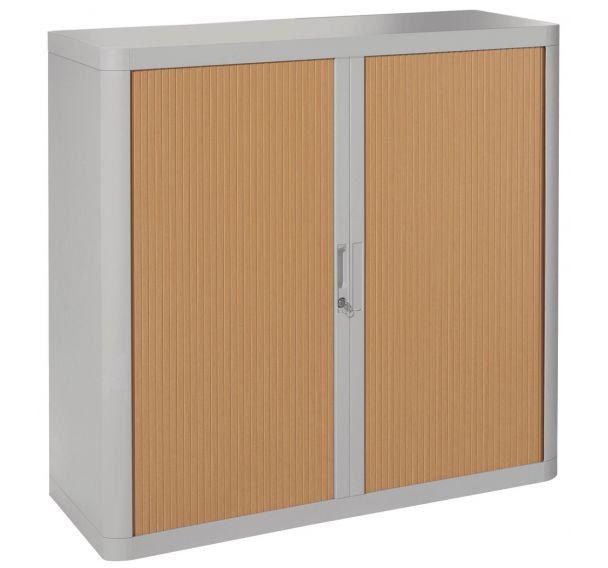 ARMOIRE EASY OFFICE HAUTEUR 104 CM CORPS GRIS RIDEAUX COLORIS HÊTRE - MANUTAN COLLECTIVITÉS