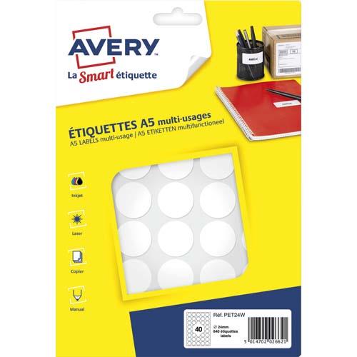Avery sachet de 640 pastilles ø24 mm. Imprimables. Coloris blanc._0