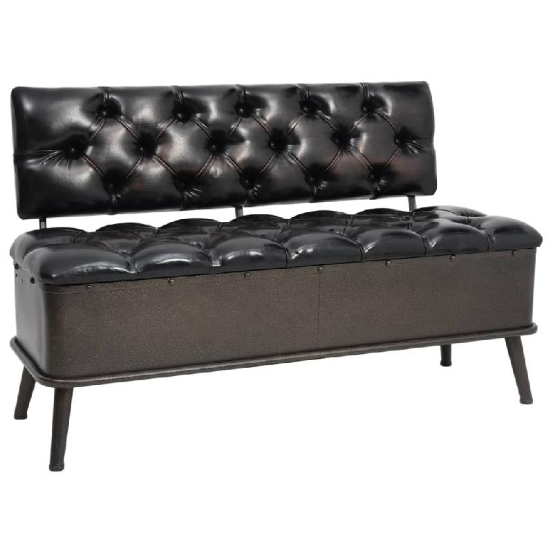 Banc banquette de rangement avec dossier - 110 cm - Synthétique noir - Style vintage - Réf 02_0010890_0