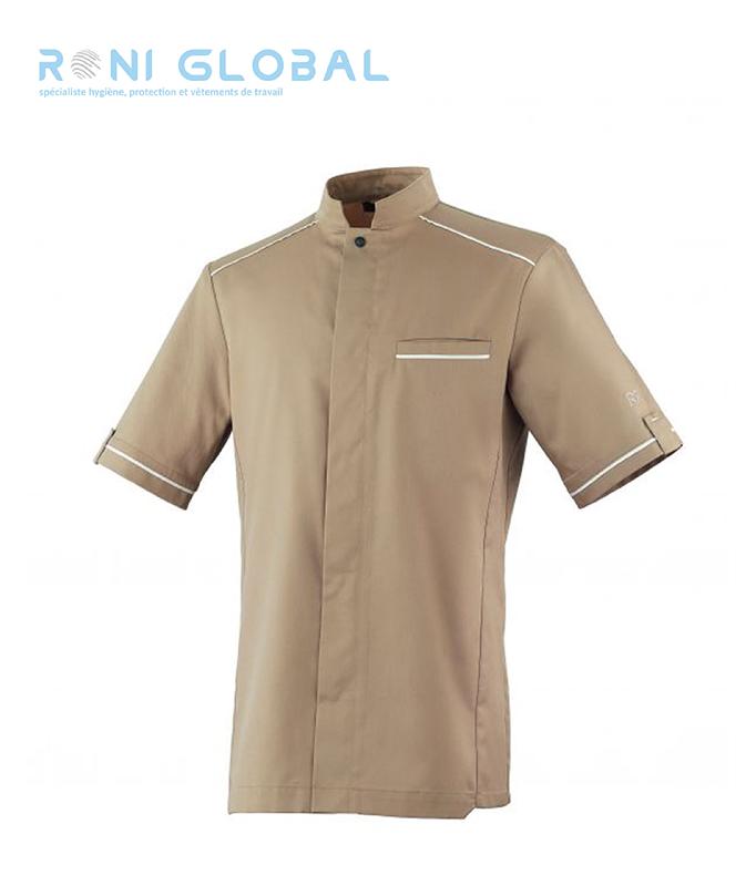 Veste de cuisine unisexe Biscuit - manches courtes - polyester et coton - Carameli Robur_0