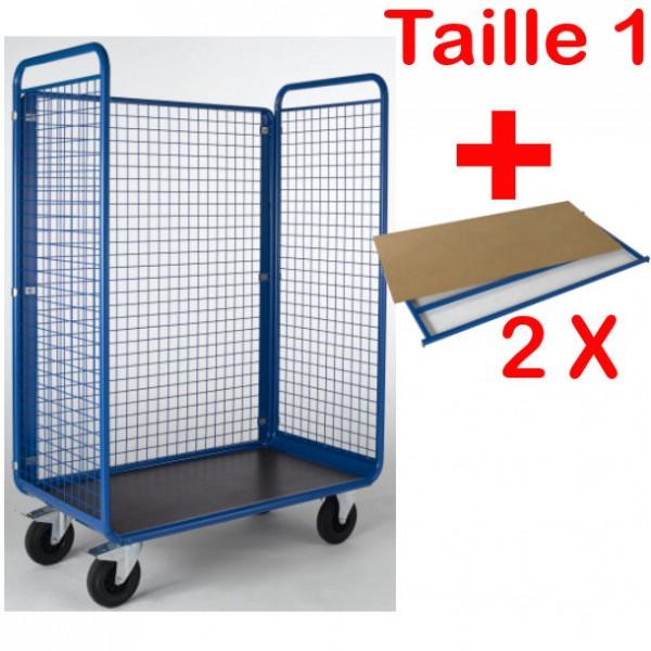 Chariot de manutention en acier - 3 côtés grillagés - 2 étagères tubulaires - 500 kg - Rolléco_0