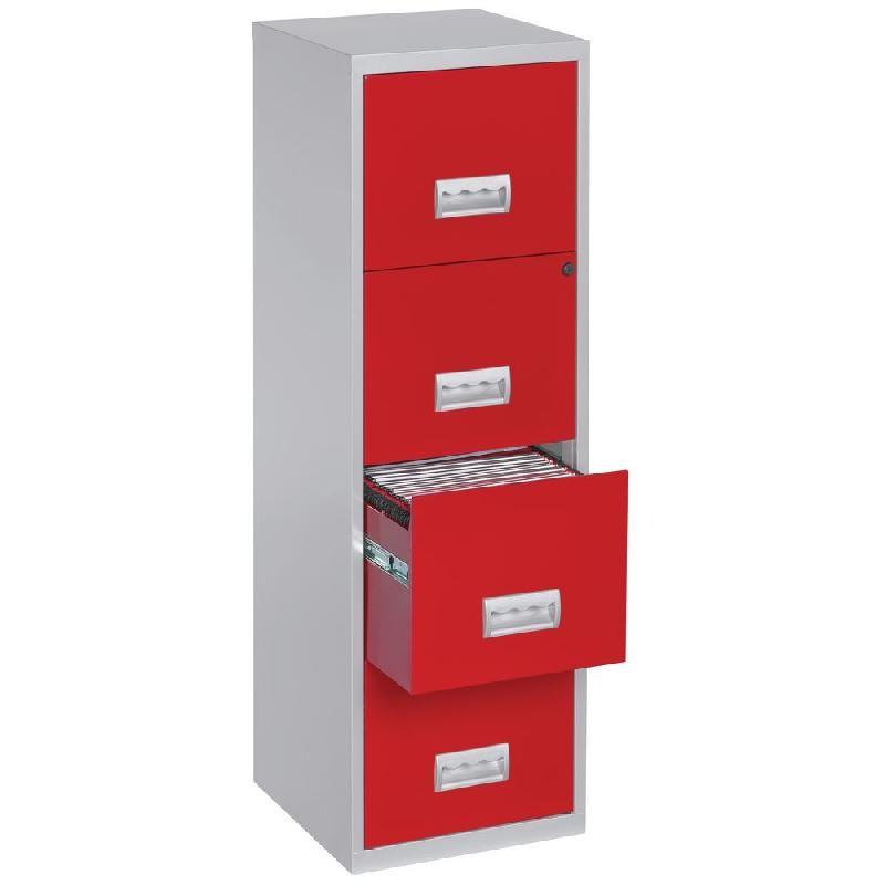 CLASSEUR PRATIC - 4 TIROIRS - MÉTAL - CORPS ALUMINIUM - FAÇADES ROUGE