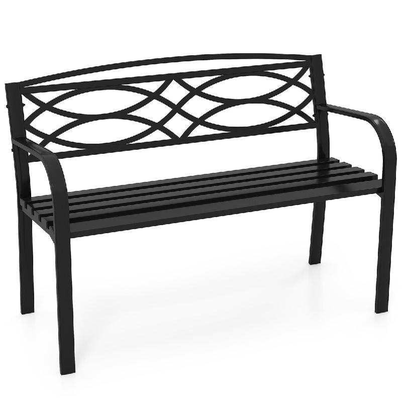 COSTWAY Banc de jardin en métal, banc résistant aux intempéries pour 2 personnes, banc de balcon avec dossier et accoudoirs, banc en métal - noir_0
