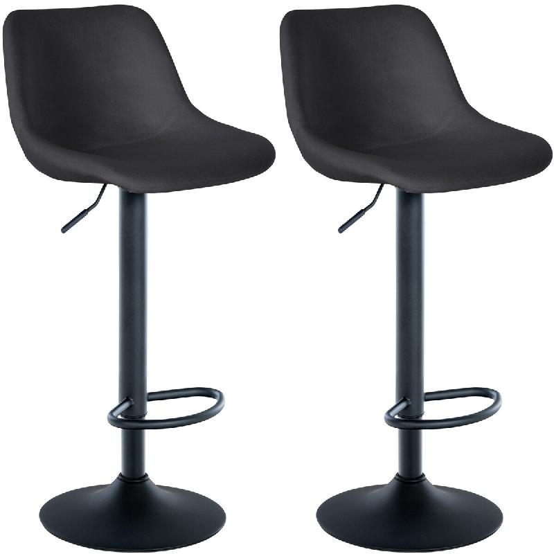 Décoshop26 - Lot de 2 tabourets de bar rotation à 360°en velours noir pieds en trompette métal noir 10_0006631 - noir métal 3000265674302_0