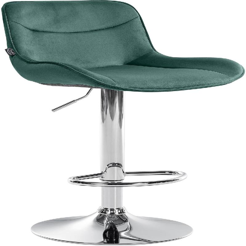 Décoshop26 - Tabouret de bar x1 pivotant forme ergonomique surpiqûres décoratives en velours vert cadre en métal chromé 10_0006230 - métal 30002_0