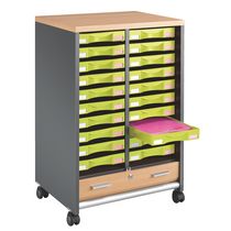 DESSERTE MOBILE ANTHRACITE - RIDEAUX HÊTRE - 20 TIROIRS ANIS