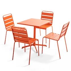 Oviala Business Ensemble table de jardin carrée et 4 chaises orange - Oviala - orange acier 107886_0