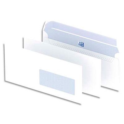ENVELOPPES 110X220 OXFORD - FENETRE 45X100 - BLANCHES - AUTO-ADHESIVES - 90G - BOÎTE DE 500