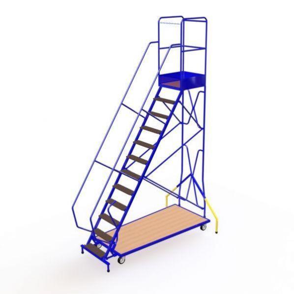 Escabeau mobile Rolléco - 12 marches avec stabilisateurs automatiques et structure en acier_0