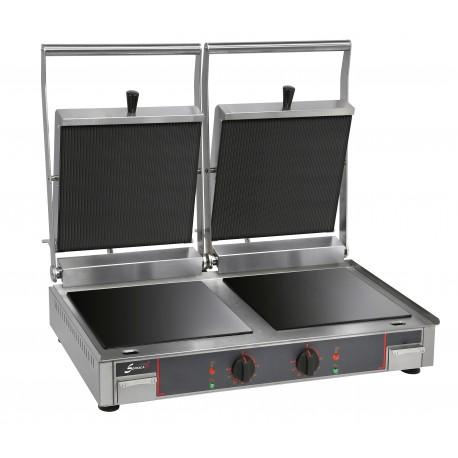 Grill de cuisson par contact vitrocéramique double - spécial sandwichs alimentation - monophasé (230 v ), forme des plaques - plaques inferieur lisse supperieur rainurée - 10232VRL_0