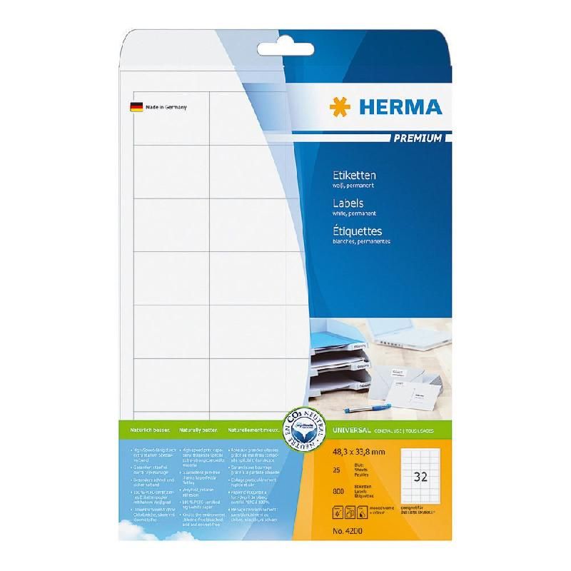 HERMA ETIQUETTE BLANCHE PREMIUM - HERMA - 48,3 X 33,8 MM - POCHETTE DE 800 ÉTIQUETTES