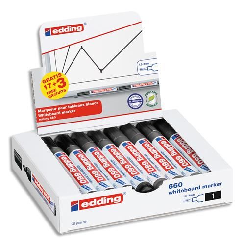 MARQUEUR EDDING E660 TABLEAU BLANC RECHARGEABLE POINTE OGIVE TRACÉ 1.5/3MM ENCRE CAP-OFF PACK 17 UNITÉS + 3 GRATUITS