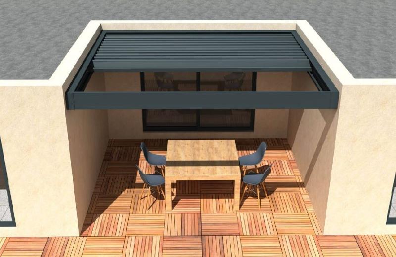 Pergola Toit Rétractable Aluminium Motorisée H4 Entre Murs Sur Mesure Référence: Pergola H4 Entre Murs_0