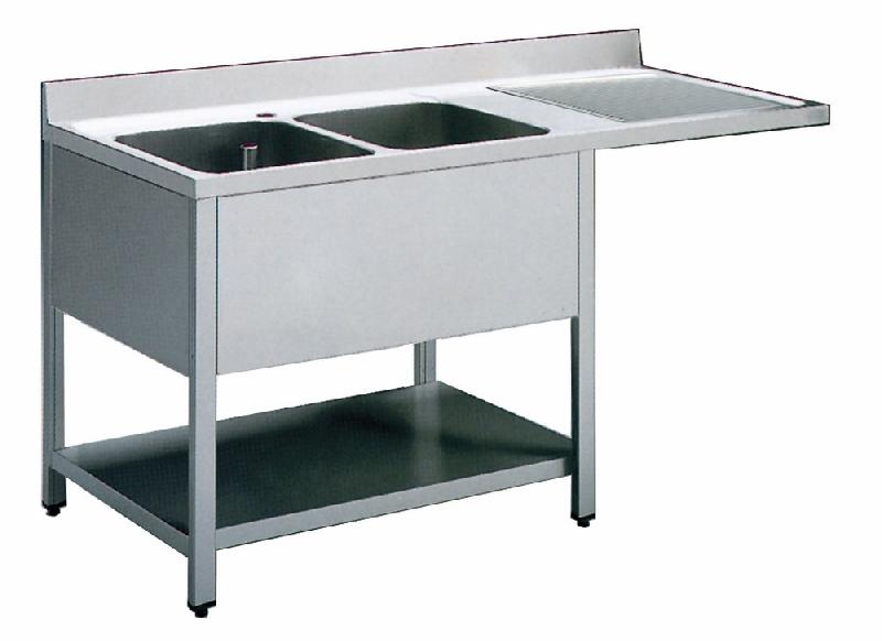 Plonge inox professionnelle - piètement avec étagère inférieure, place pour lave-vaisselle, 2 bacs à gauche, 1600x700 mm - Virtus GLA0037_0