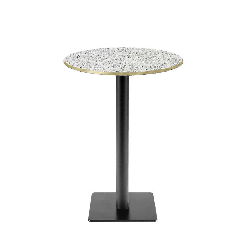 RestooTab - Mange-debout Milan T Ø50cm décor terrazzo white chip chants couleur laiton - blanc fonte TB-MITFF-R50M-WH.CHI-LAI_0