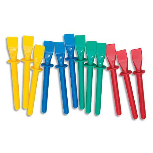 SACHET DE 12 SPATULES EN PLASTIQUE O COLOR, 4 COULEURS ASSORTIES LONGUEUR 11.5CM