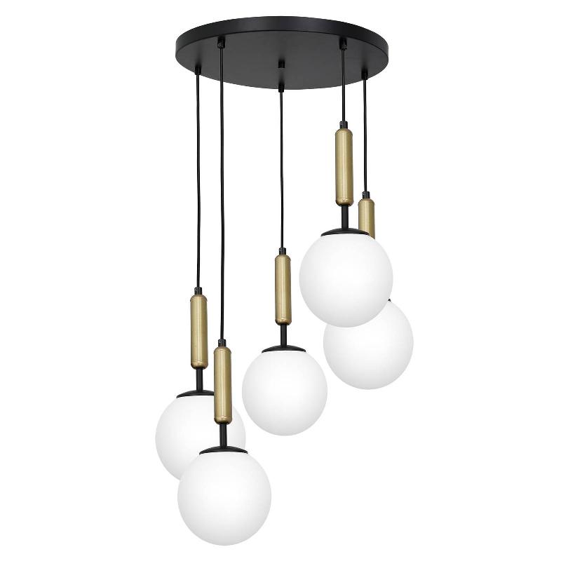 LUMINEX SUSPENSION NALO, RONDE, À CINQ LAMPES NOIRE/LAITON