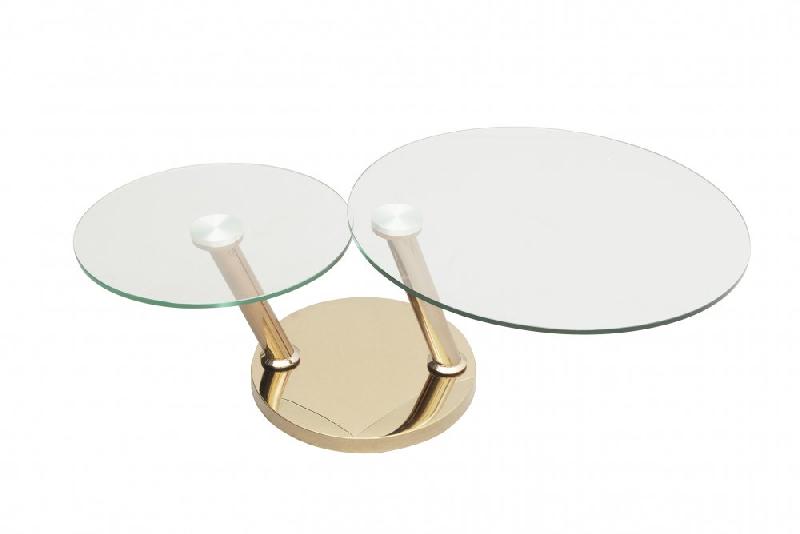 Table basse OPTION - doubles plateaux pivotants en verre trempé 12mm - pied en acier chromé couleur cuivre - fabrication française_0