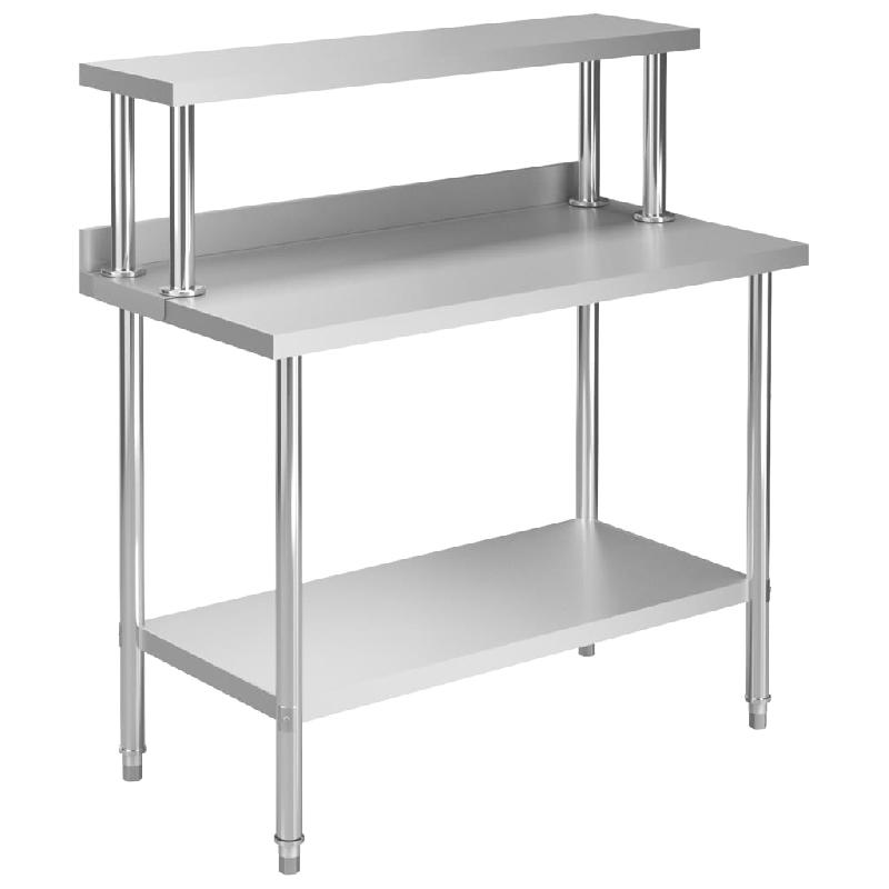 Table de travail de cuisine en acier inoxydable - 120x60x120 cm avec étagère et dosseret - Réf. 02_0001919_0