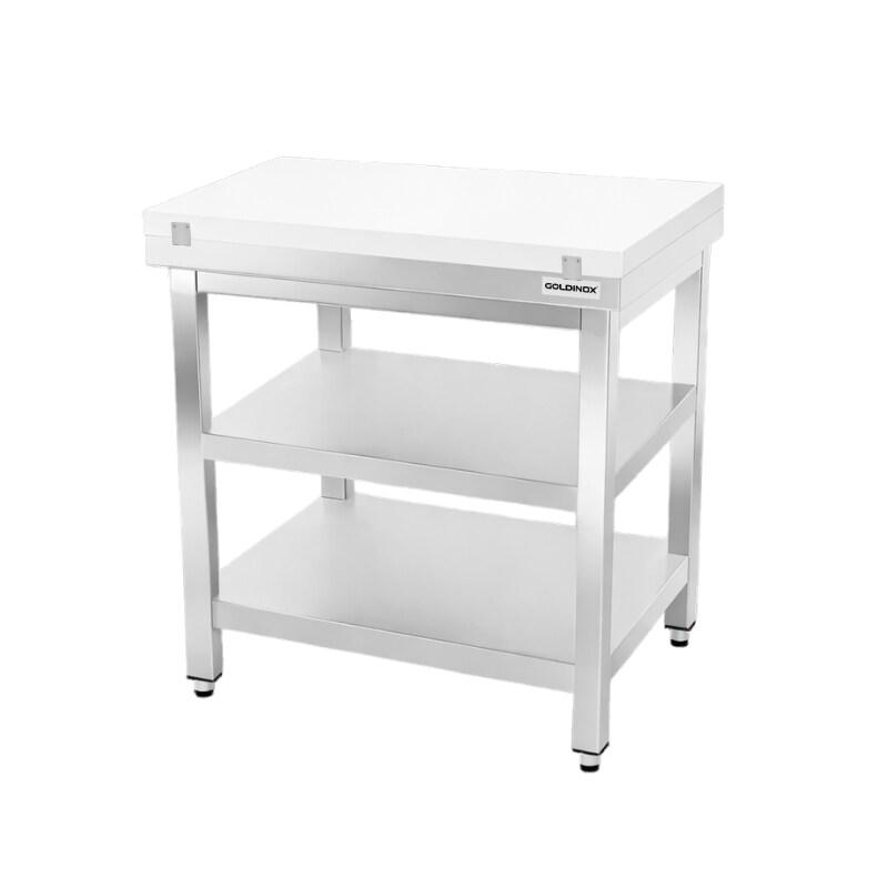 Table de travail en inox 700x600 mm avec plaque de découpe blanche et 2 étagères PREMIUM - GOLDINOX - gris inox 3701770841387_0