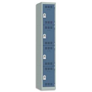 Pierre Henry - Vestiaire monobloc 4 cases + 1 colonne - Dimensions : L30 x H180 x P50 cm - Gris perle/Bleu_0