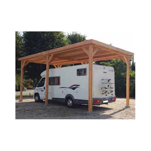 Abri camping-car toit plat en bois Douglas - dimensions 408x811 cm - hauteur passage 320 cm_0