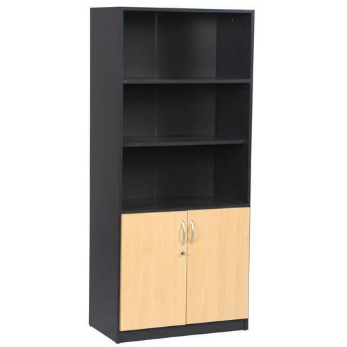 BIBLIOTHÈQUE QUATUOR HAUT OUVERT BAS 2 PORTES HÊTRE/ANTHRACITE - MANUTAN EXPERT