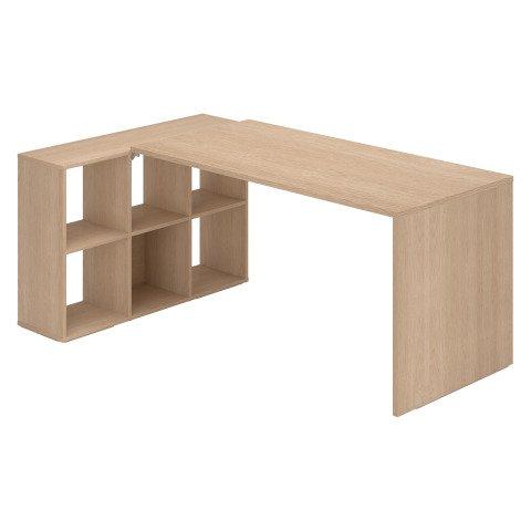 BUREAU D'ANGLE MAXICUBE 6 CASES L 140 X P 104,4 CM - PLATEAU CHÊNE CLAIR - PIÈTEMENT PLEIN CHÊNE CLAIR