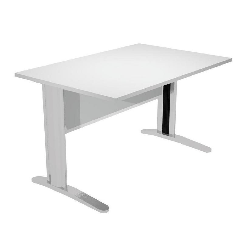 BUREAU DROIT PRONTO PRESTIGE - L.140 X P.80 CM - PLATEAU BLANC - PIEDS L EN METAL CHROME