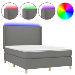 Décoshop26 - Lit 140x200 cm avec cadre LED, sommier, tête de lit ajustable et matelas - tissu gris foncé TDL0208353_0