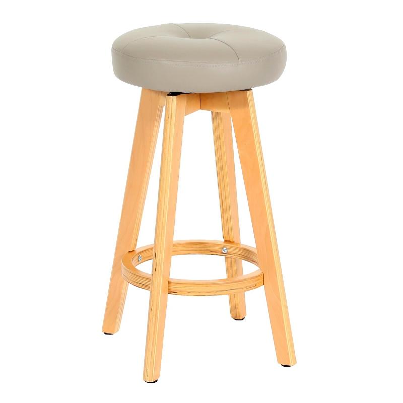 Décoshop26 - Tabouret de bar x1 siège pivotant en bois et similicuir taupe avec pieds clairs 04_0008596 - Bois massif 3000262641833_0