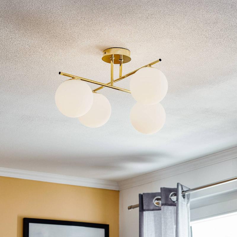 DOMILUCE PLAFONNIER AURORA, DORÉ, Ø 50 CM, À 4 LAMPES, VERRE, E14
