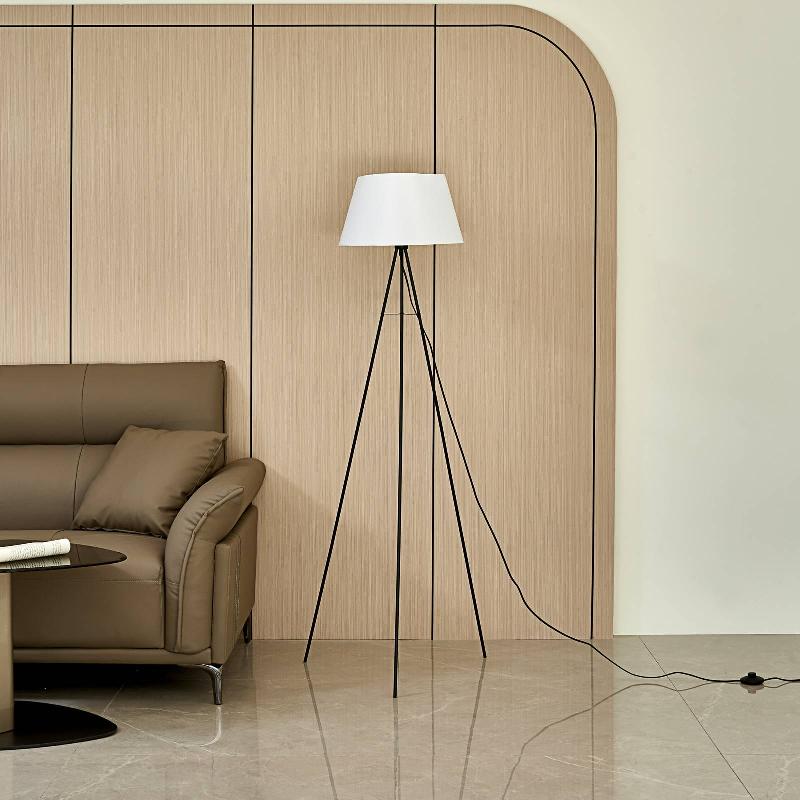 ELC ELSIKA LAMPE À POSER TRIPODE, ABAT-JOUR EN TISSU, MARRON