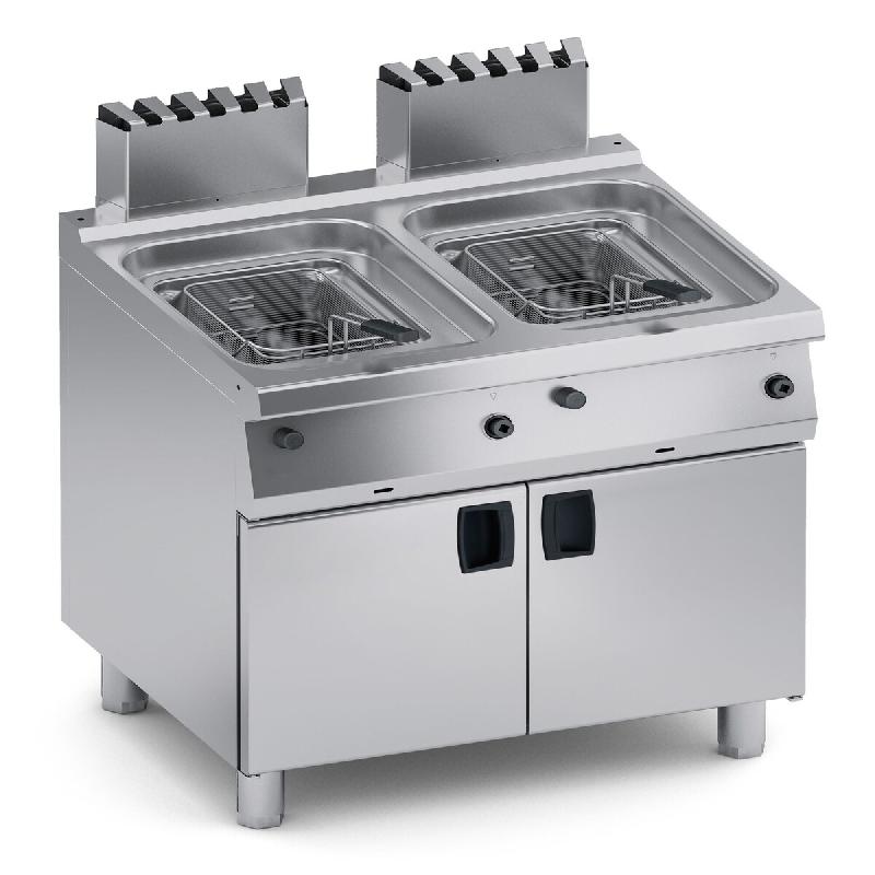 Friteuse gaz 2 cuves 12 + 12 L, structure inox, 24 kW, thermostat sécurité, robinet huile, 80×70×85 cm - 4737_0