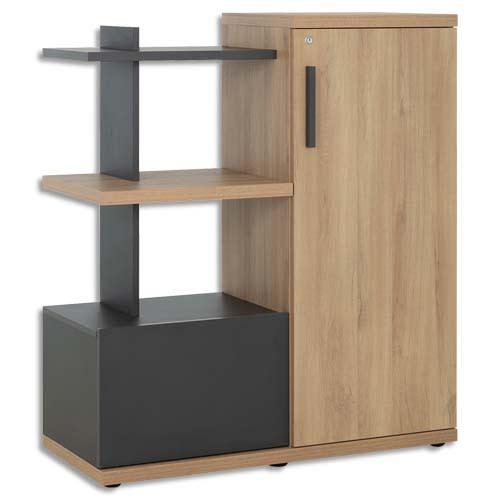 Gautier Office - Armoire basse compacte Brabant en chêne anthracite, 1 tiroir DS, 1 porte avec serrure, dimensions L108 x H123 x P45 cm_0