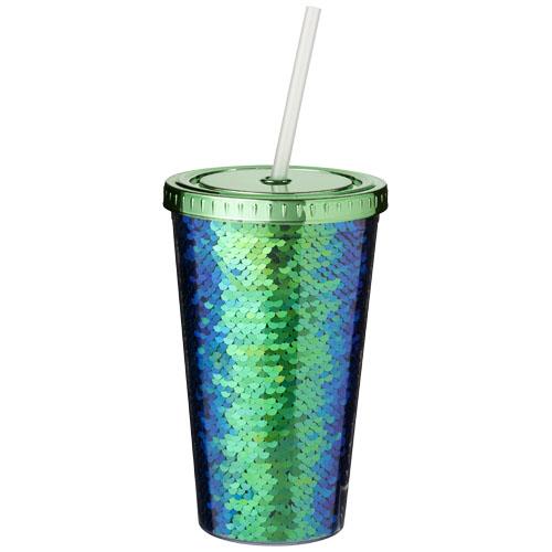 Gobelet à paillettes isotherme en acrylique 470 ml avec paille - Festus 10059601_0