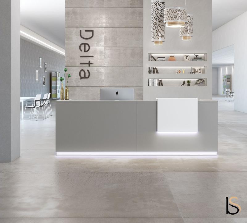 Grand bureau d'accueil droit Delta Plus - Mobel Linea - gris satin, Non, 364_0