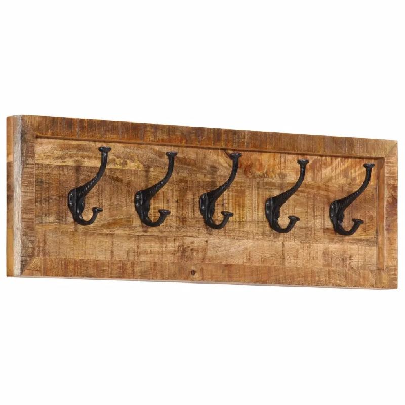 Helloshop26 - Porte-manteau mural 80 x 25 x 9 cm avec 5 crochets pratiques style contemporain en bois de manguier naturel 02_0047363 - Bois massif 300_0