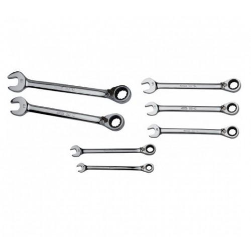 JEU DE 7 CLÉS MIXTES À CLIQUET SURFACE DRIVE - FINITION POLIE BRILLANTE SAM OUTILLAGE