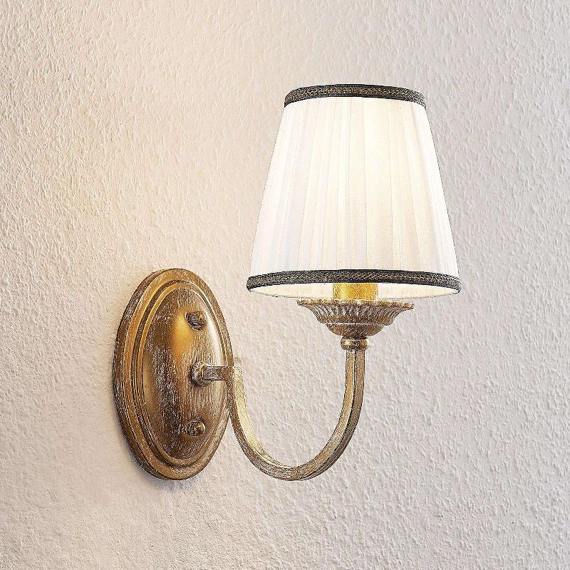 APPLIQUE MURALE LINDBY LUMIEL, CRÈME/LAITON, TEXTILE, 27CM