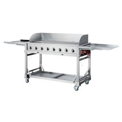 METRO PROFESSIONAL - Barbecue à gaz 8 brûleurs en acier inoxydable - Surface de cuisson 49 x 120 cm - Tablette latérale, mobile, housse incluse_0