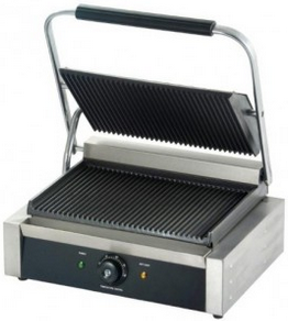 Grand grill de contact simple rainuré/rainuré - 2,2 kW - plaques en fonte résistantes_0