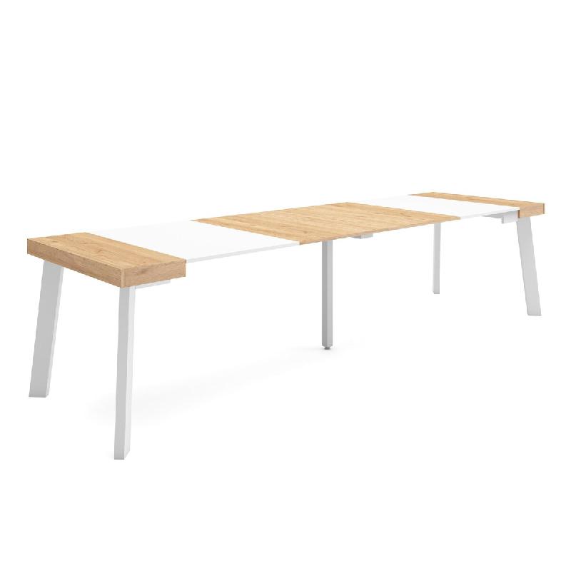 SKRAUT HOME Table console extensible, 300, Pour 14 personnes, Pieds en bois, Chêne et blanc - beige Bois manufacturé 368_21_0