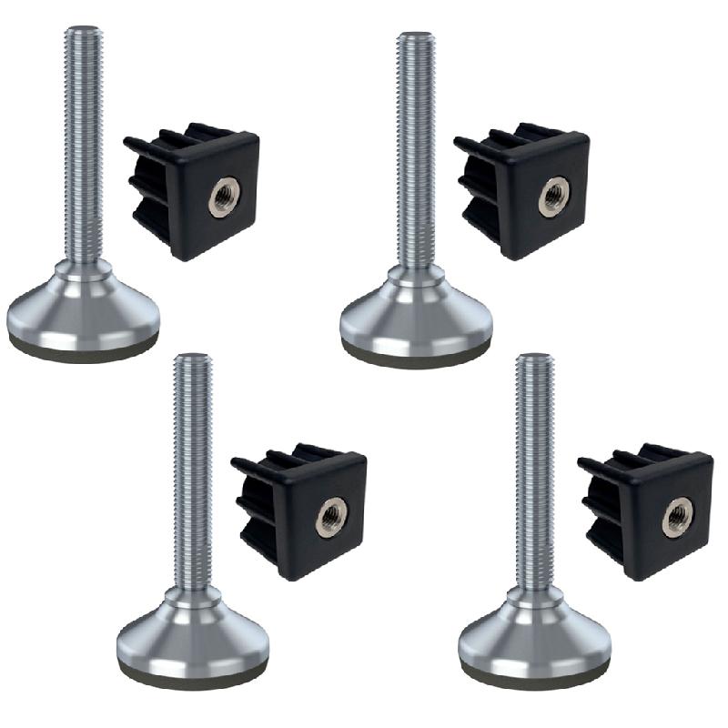 Pied en acier inoxydable 16x100x65mm, base avec tampon en caoutchouc + inserts 40x40x2mm -Set of 4_0