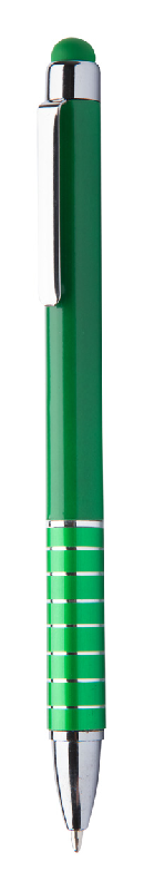 Stylo à bille avec stylet - plastique et clip aluminium - embout tactile vert - encre bleue_0