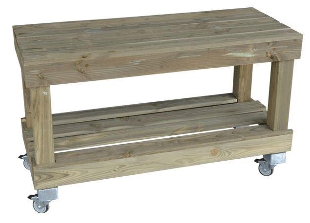 Table Bioetal deux Niveaux - Largeur 1200mm, Profondeur 50mm, Hauteur 730mm avec roulettes et fourreaux, En sapin massif, Rendu bois étuvé, Fabrication Française_0
