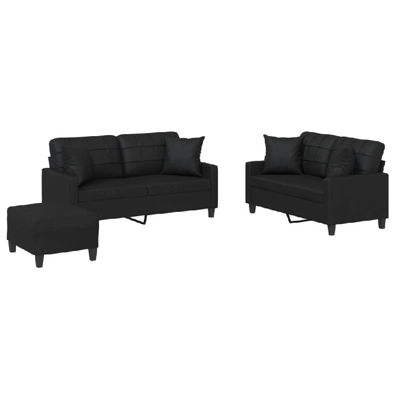 VidaXL Ensemble de canapés 3 pcs avec coussins noir similicuir Modèle Intemporel Prestige - 3201373_0