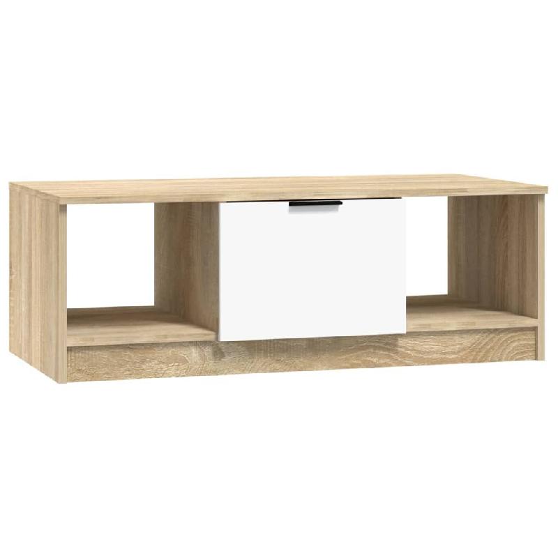 VidaXL Table basse blanc et chêne sonoma 102x50x36cm bois d'ingénierie Modèle Ambiance Pro - 811354_0