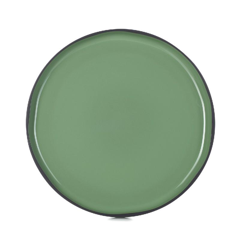 ASSIETTE PLATE ROND VERT PORCELAINE Ø 28 CM CARACTERE REVOL
