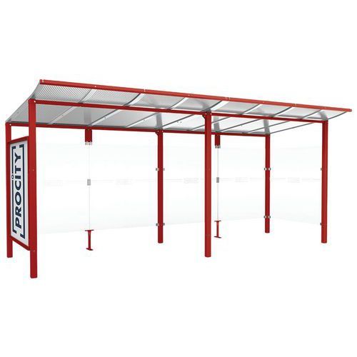 ABRI BUS MODULO 5 M AVEC VITRINE 1 BARDAGE LAT. ROUGE 3004 - PROCITY
